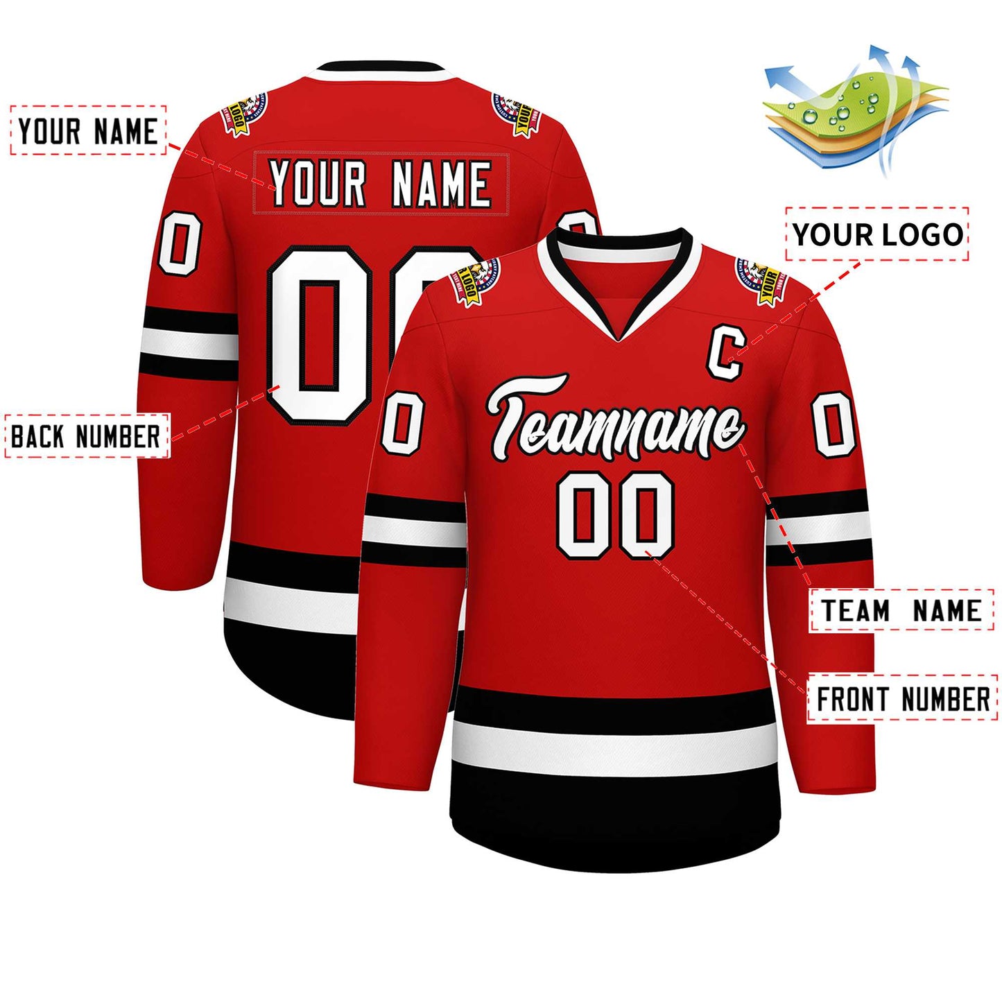 Custom Red White-Black Classic Style Hockey Jersey Limited