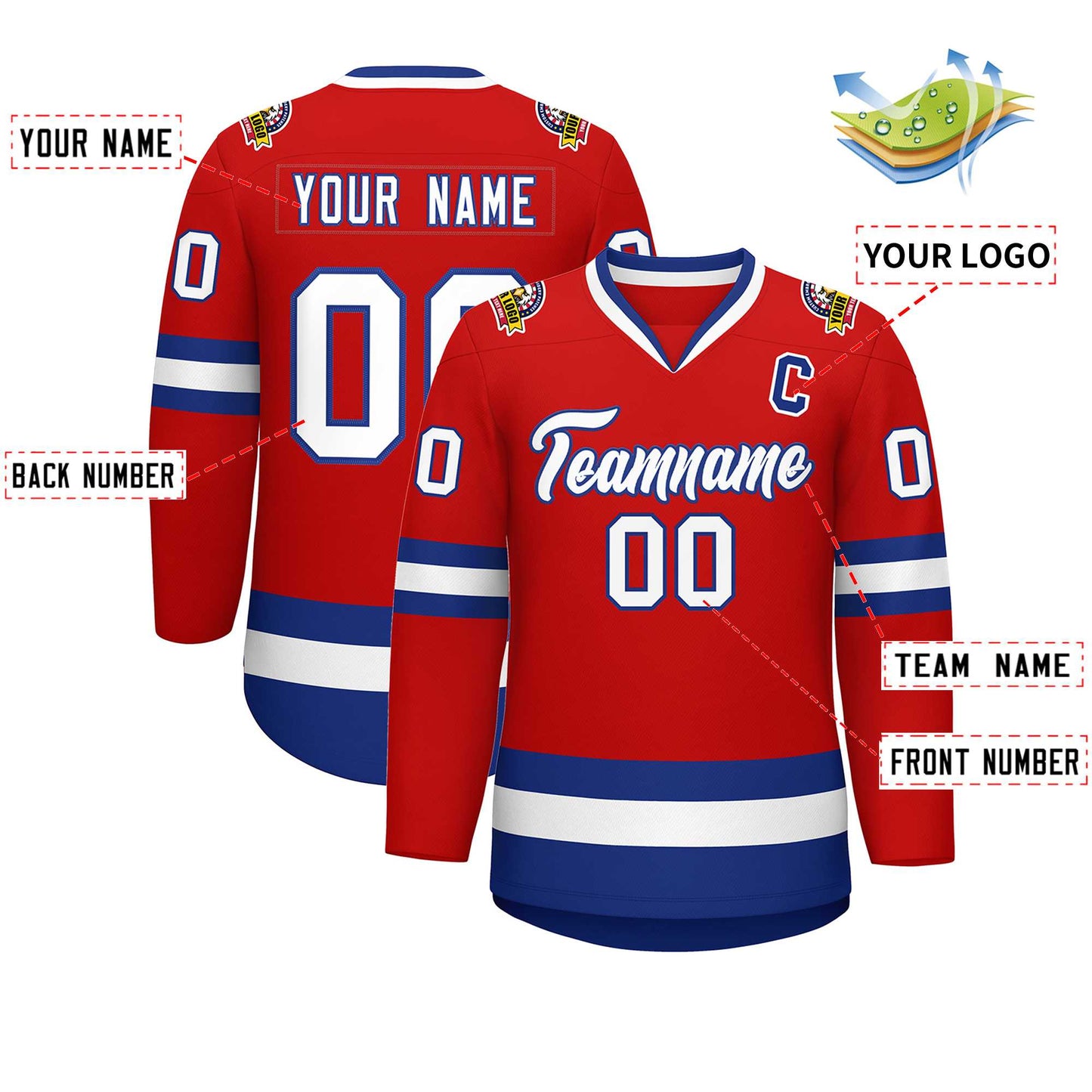 Custom Red White-Royal Classic Style Hockey Jersey Limited