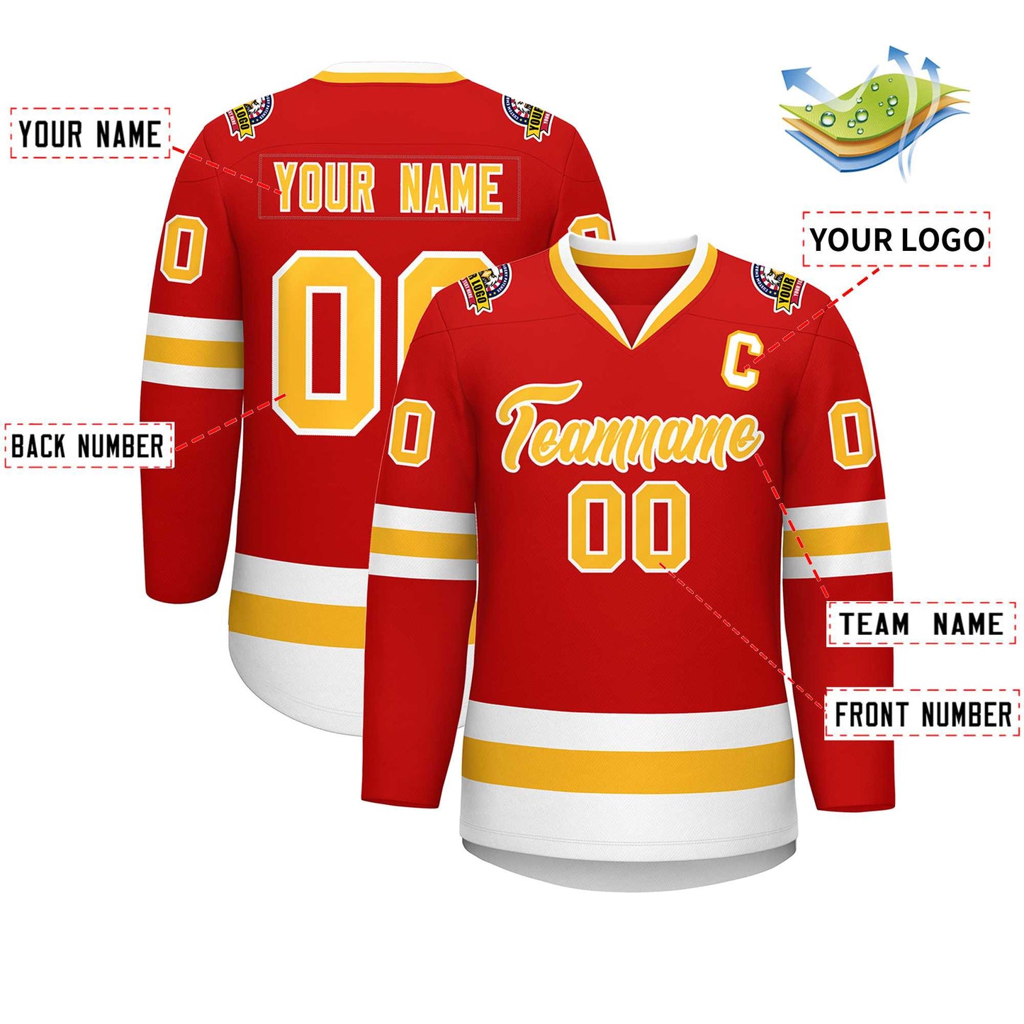 Custom Red Gold-White Classic Style Hockey Jersey Limited
