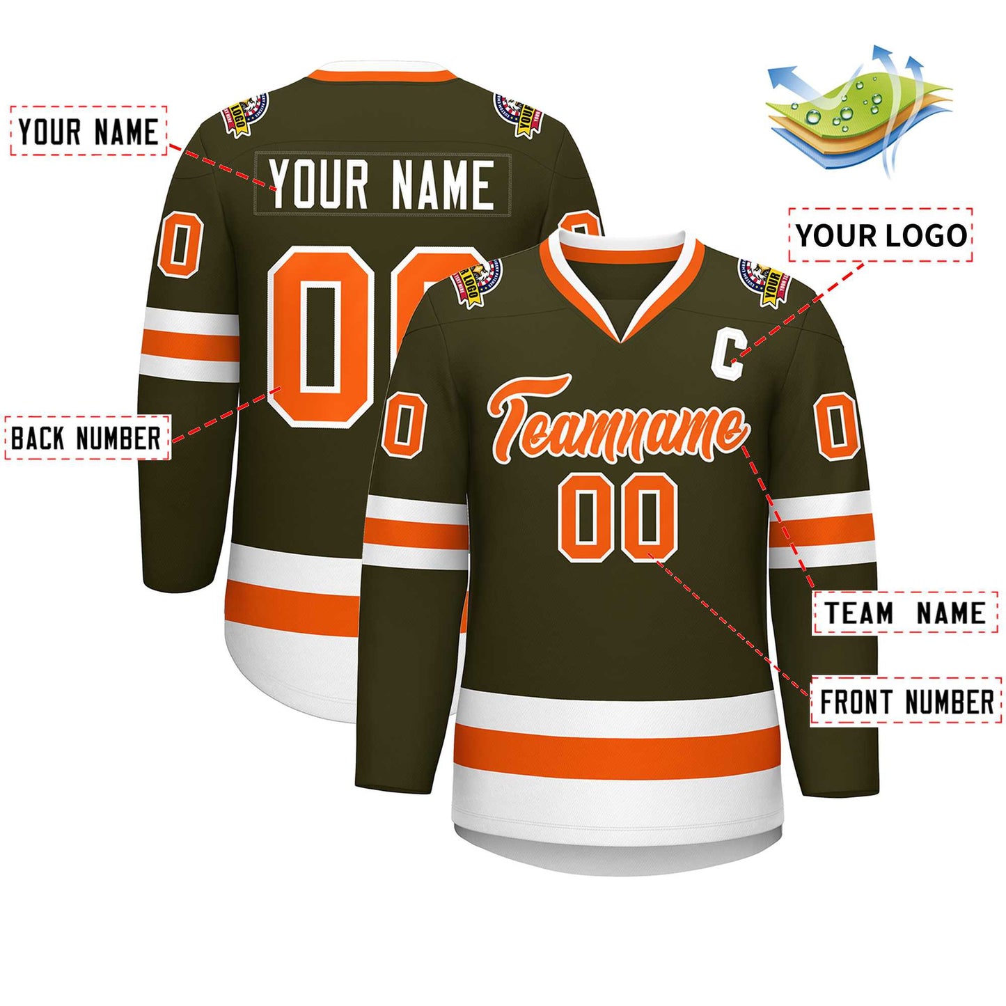 Custom Olive Orange-White Classic Style Hockey Jersey Limited