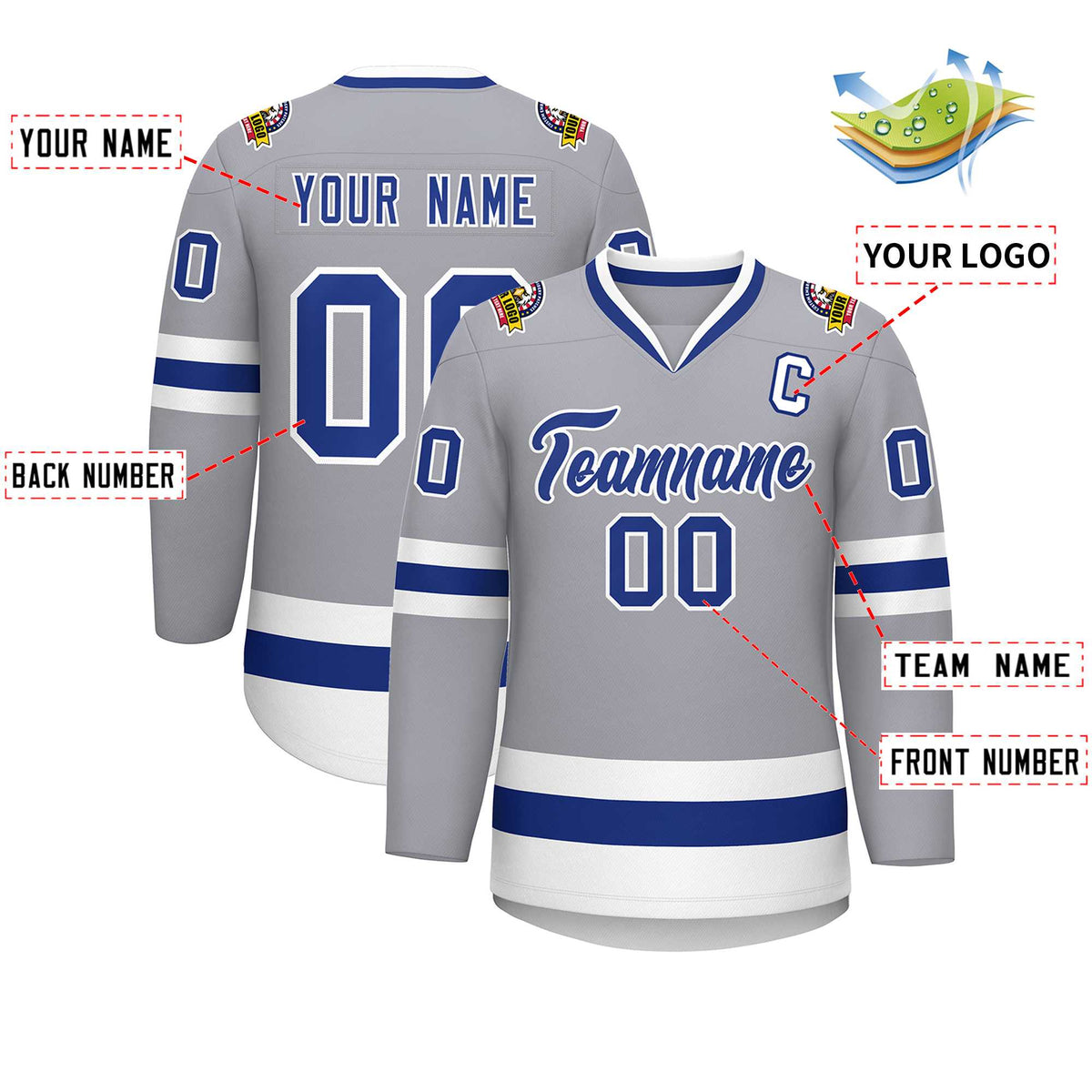Custom Gray Royal-White Classic Style Hockey Jersey Limited