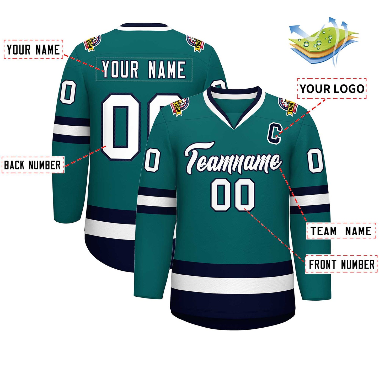 Custom Teal White-Navy Classic Style Hockey Jersey Limited
