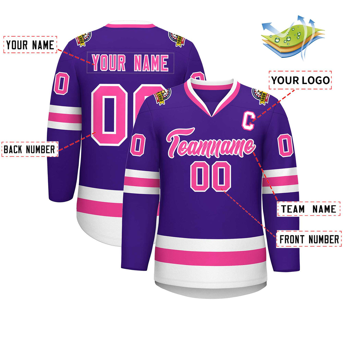 Custom Purple Pink-White Classic Style Hockey Jersey Limited