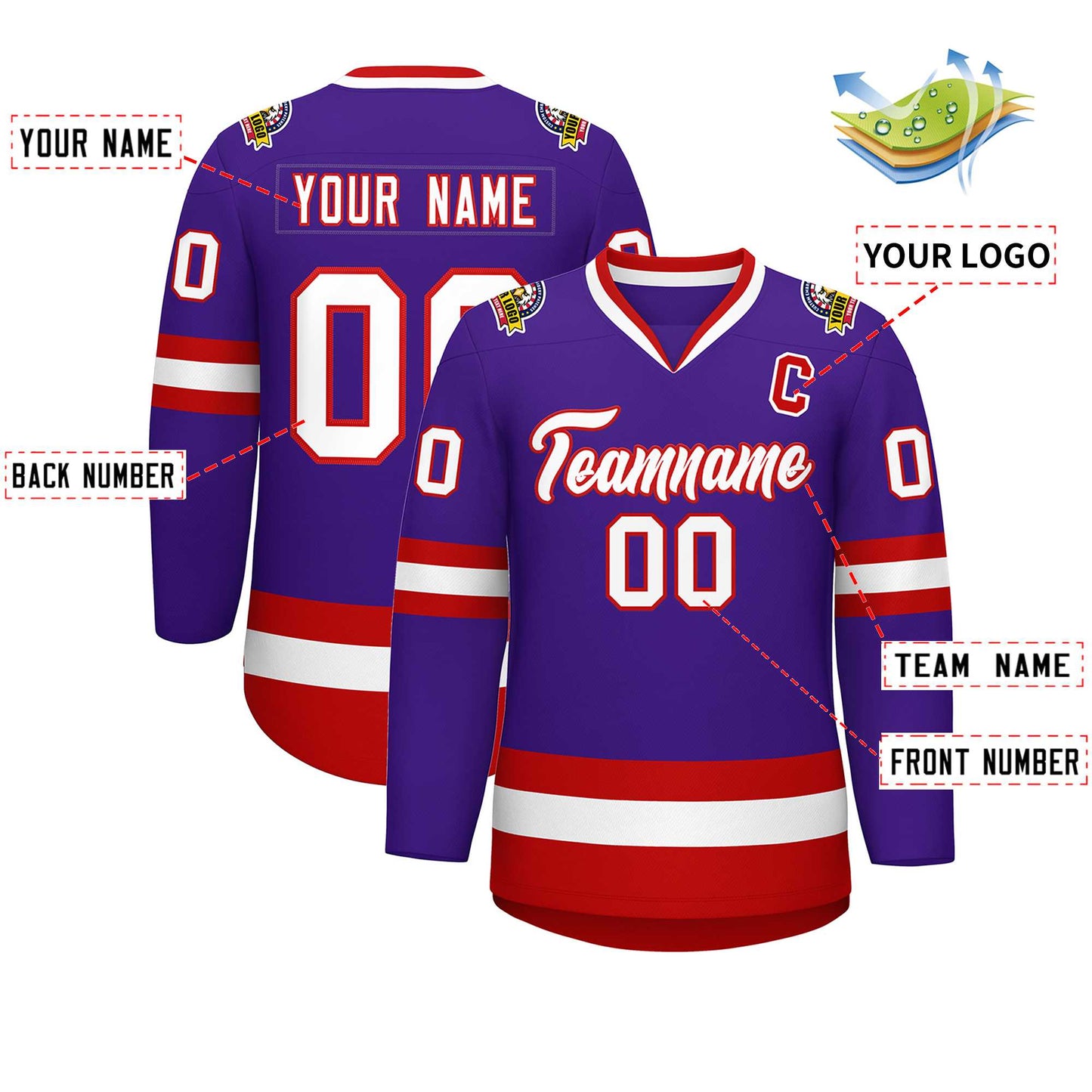 Custom Purple White-Red Classic Style Hockey Jersey Limited