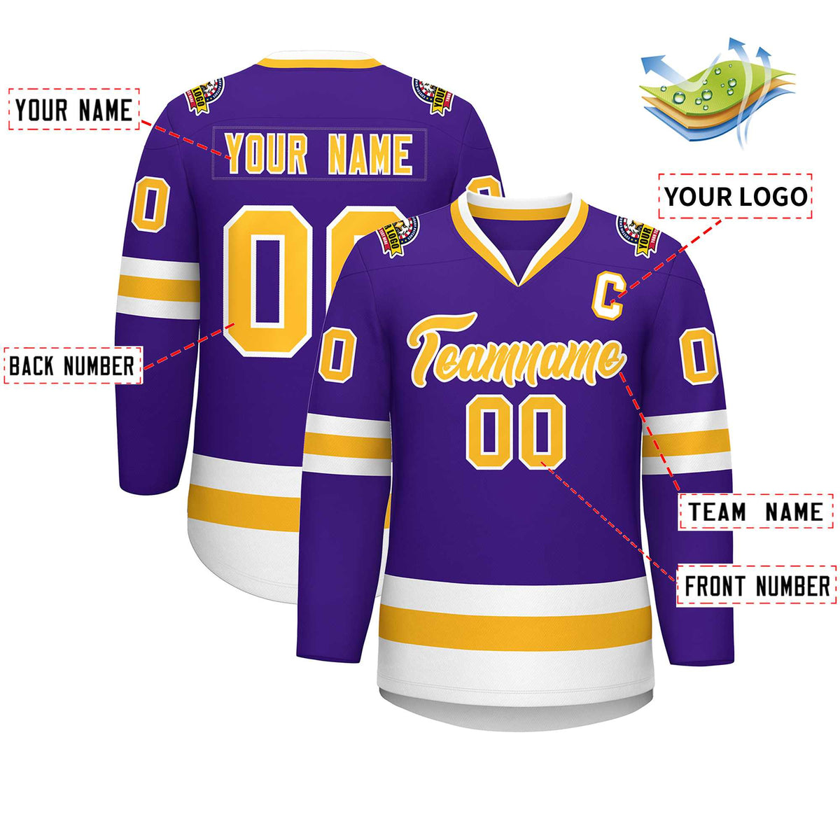 Custom Purple Gold-White Classic Style Hockey Jersey Limited