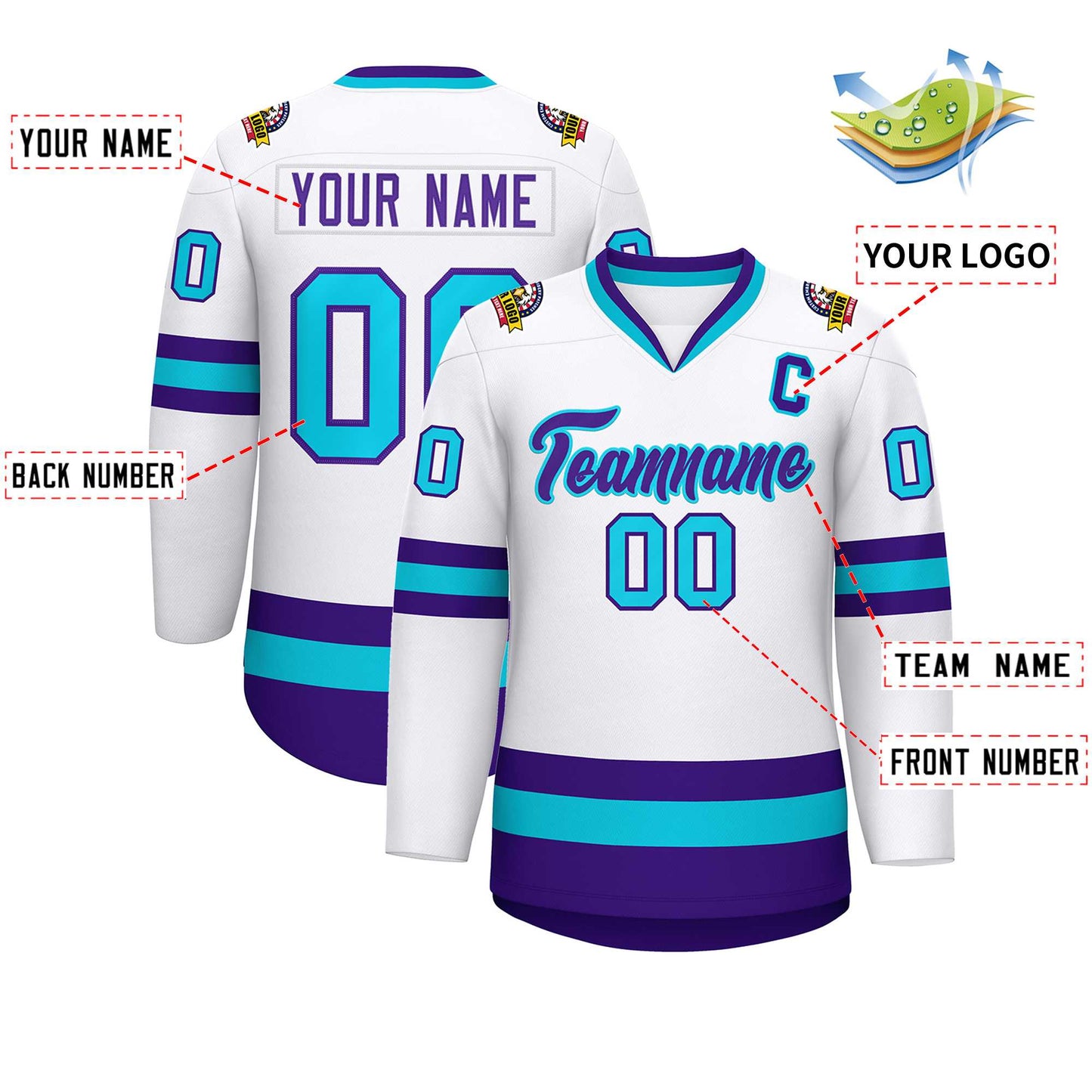 Custom White Purple-Powder Blue Classic Style Hockey Jersey Limited