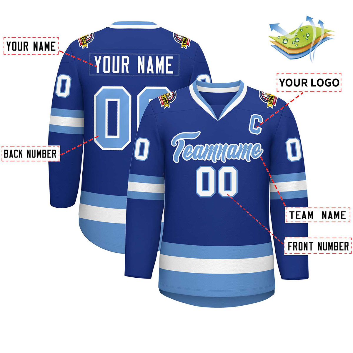 Custom Royal Light Blue-White Classic Style Hockey Jersey Limited