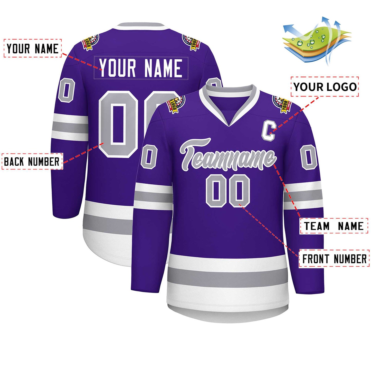 Custom Purple Gray-White Classic Style Hockey Jersey Limited