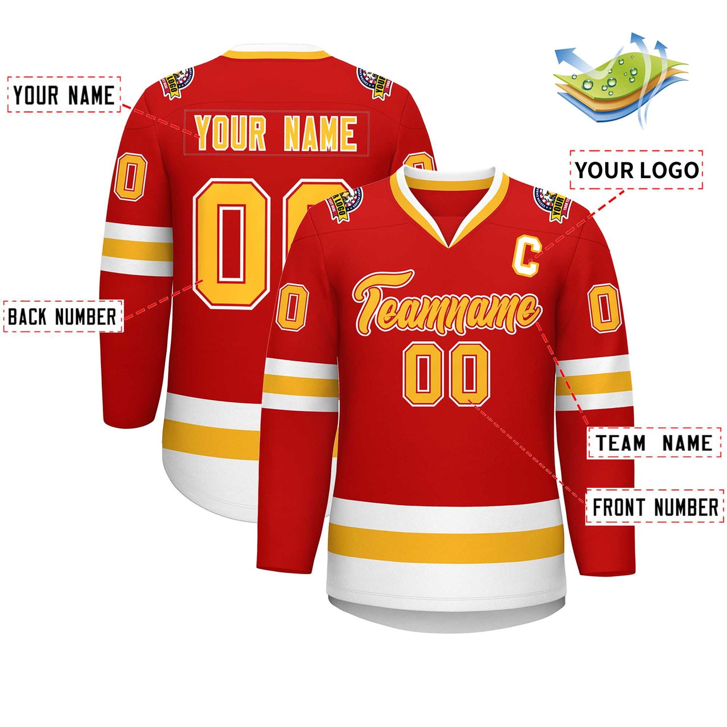 Custom Red Gold Red-White Classic Style Hockey Jersey Limited