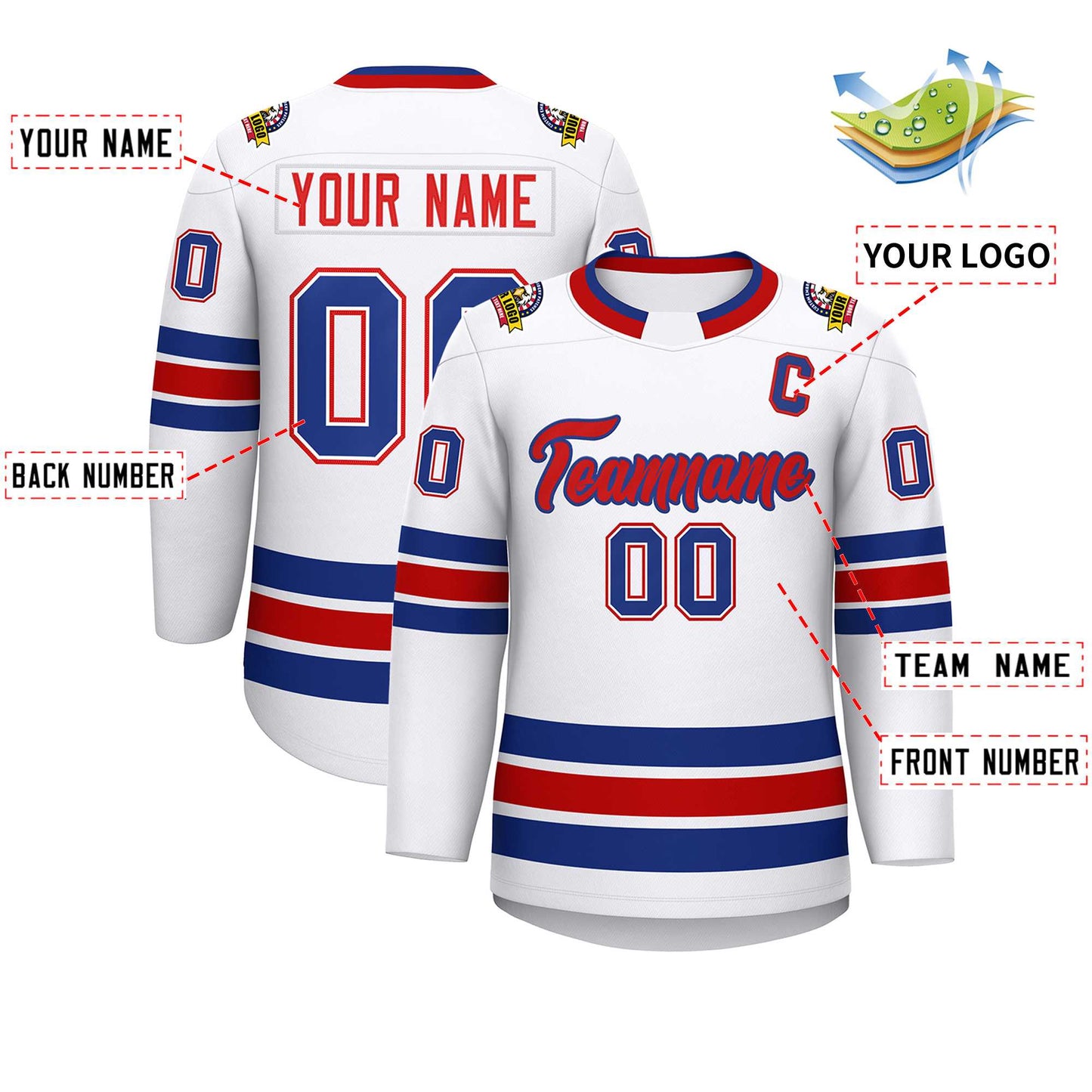 Custom White Red-Royal Classic Style Hockey Jersey Limited