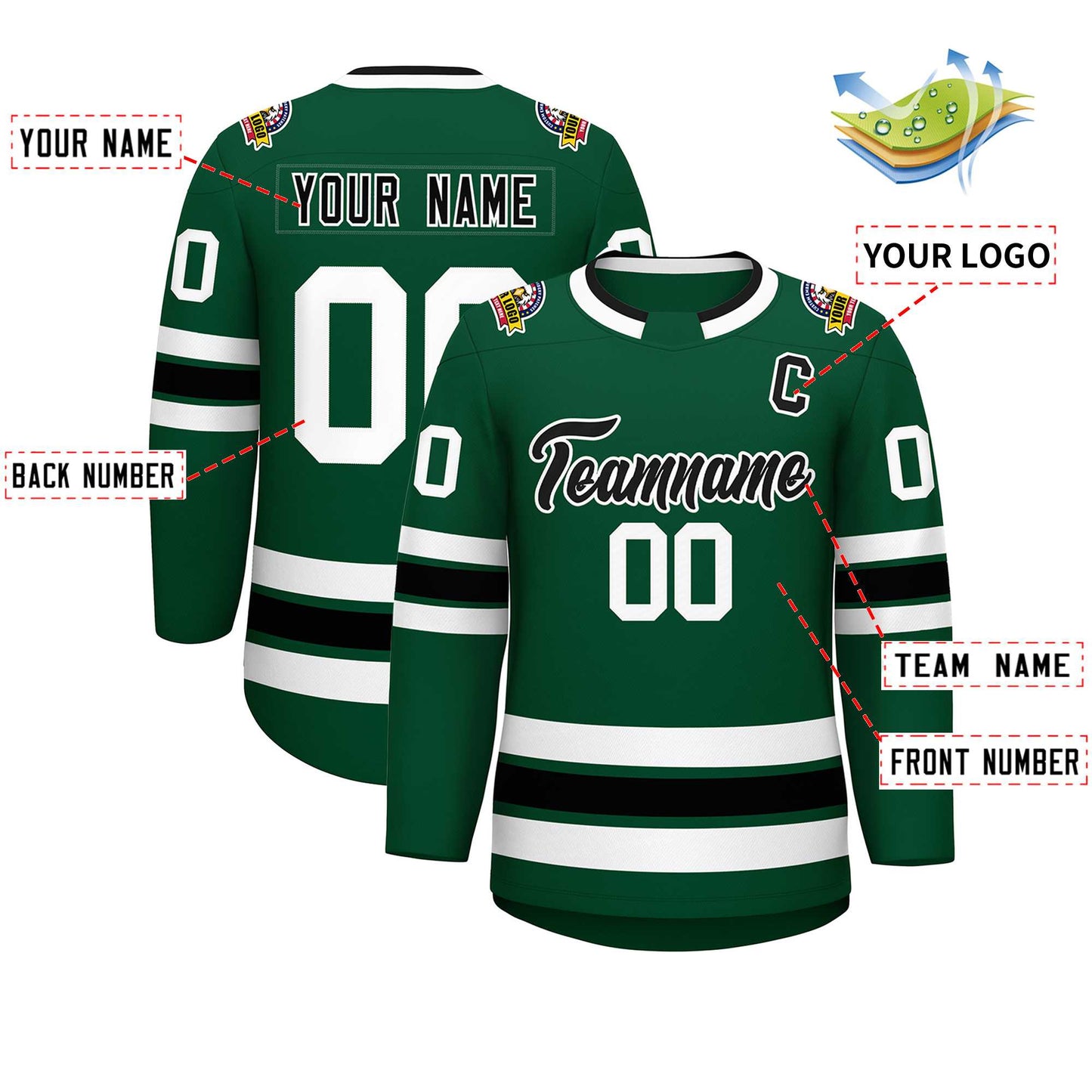 Custom Green Black-White Classic Style Hockey Jersey Limited