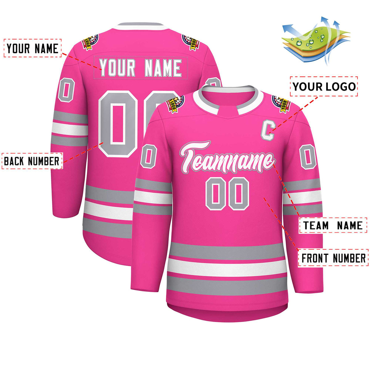 Custom Pink White Pink-Gray Classic Style Hockey Jersey Limited