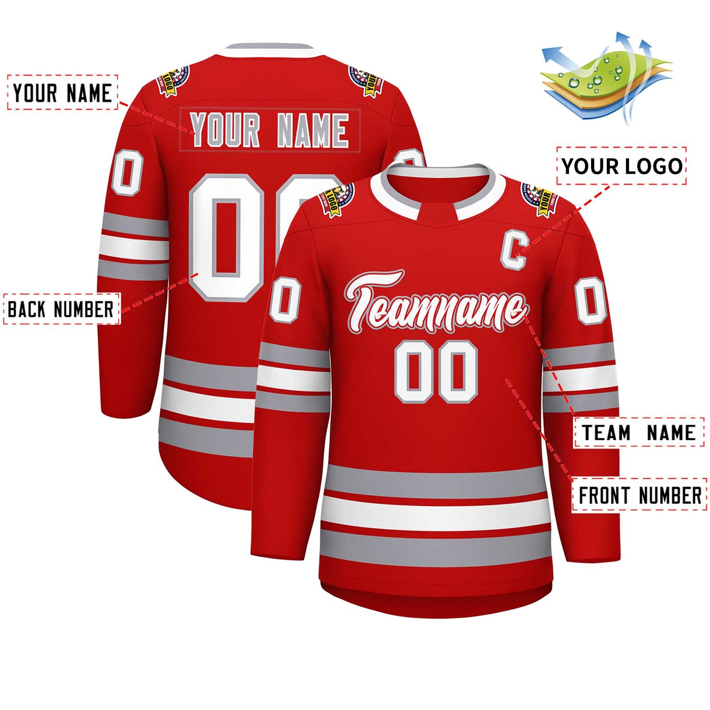 Custom Red White Red-Gray Classic Style Hockey Jersey Limited