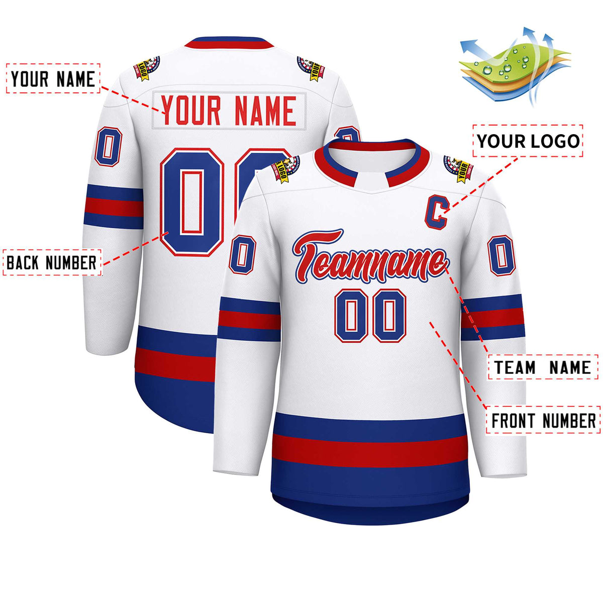Custom White Red White-Royal Classic Style Hockey Jersey Limited