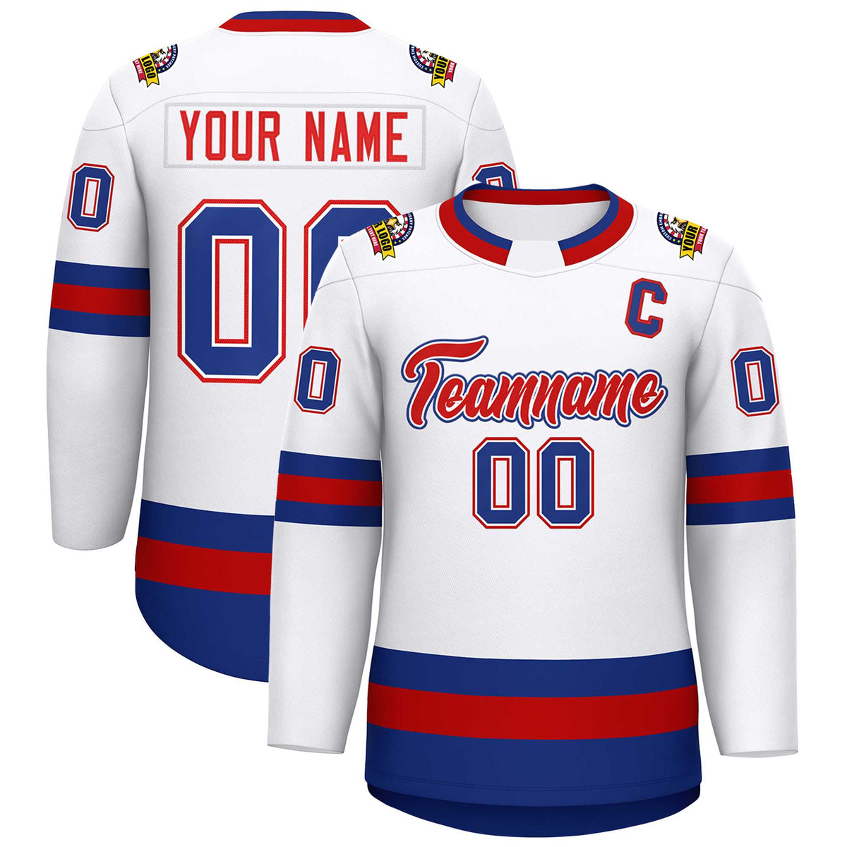 Custom White Red White-Royal Classic Style Hockey Jersey