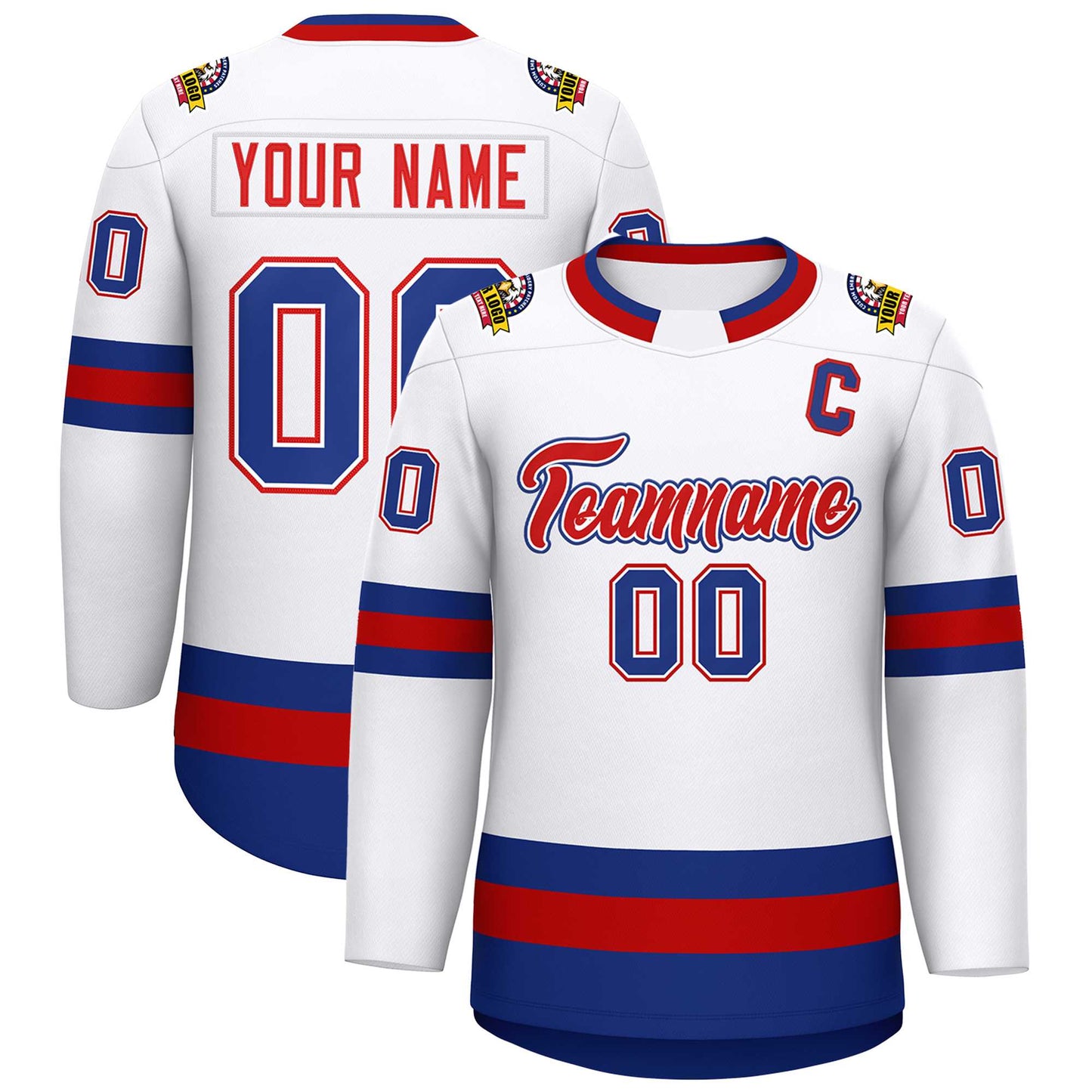 Custom White Red White-Royal Classic Style Hockey Jersey