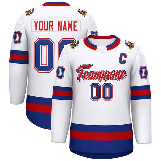 Custom White Red White-Royal Classic Style Hockey Jersey