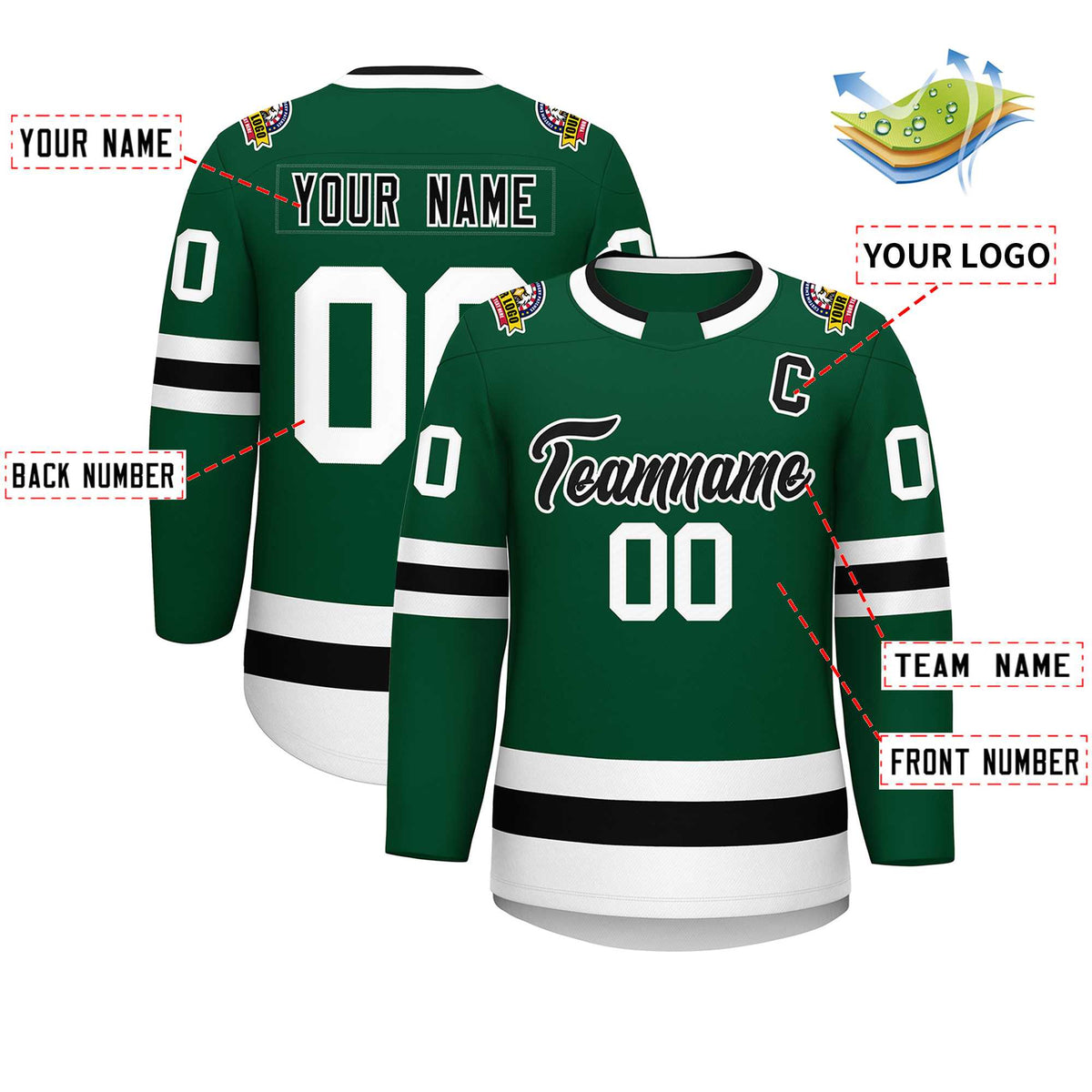 Custom Green Black-White Classic Style Hockey Jersey Limited