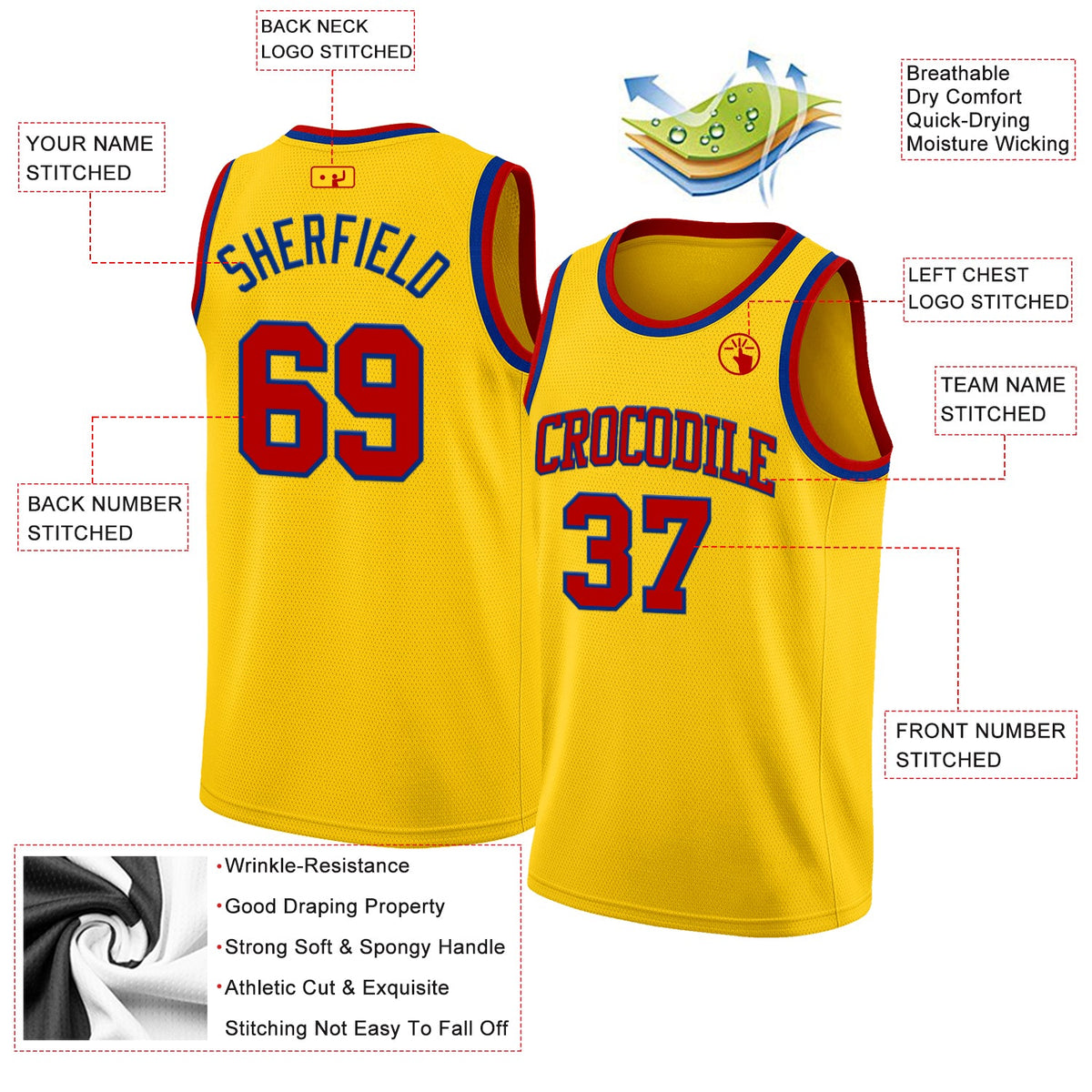 Custom Yellow Red-Royal Authentic Basketball Jersey Limited
