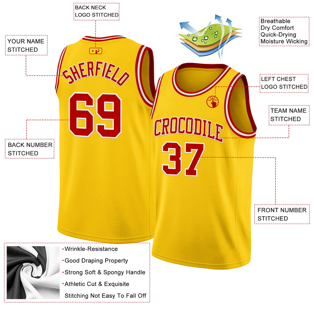 Custom Yellow Red-White Authentic Basketball Jersey Limited
