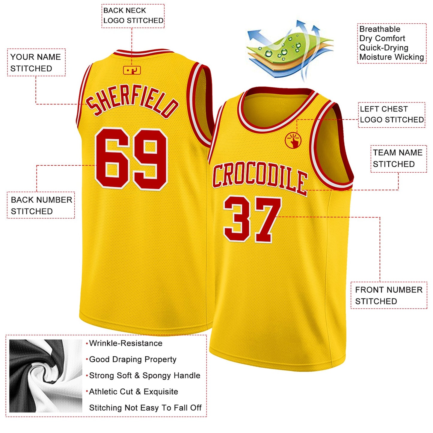 Custom Yellow Red-White Authentic Basketball Jersey Limited