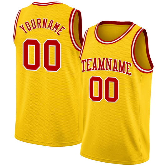 Custom Yellow Red-White Authentic Basketball Jersey