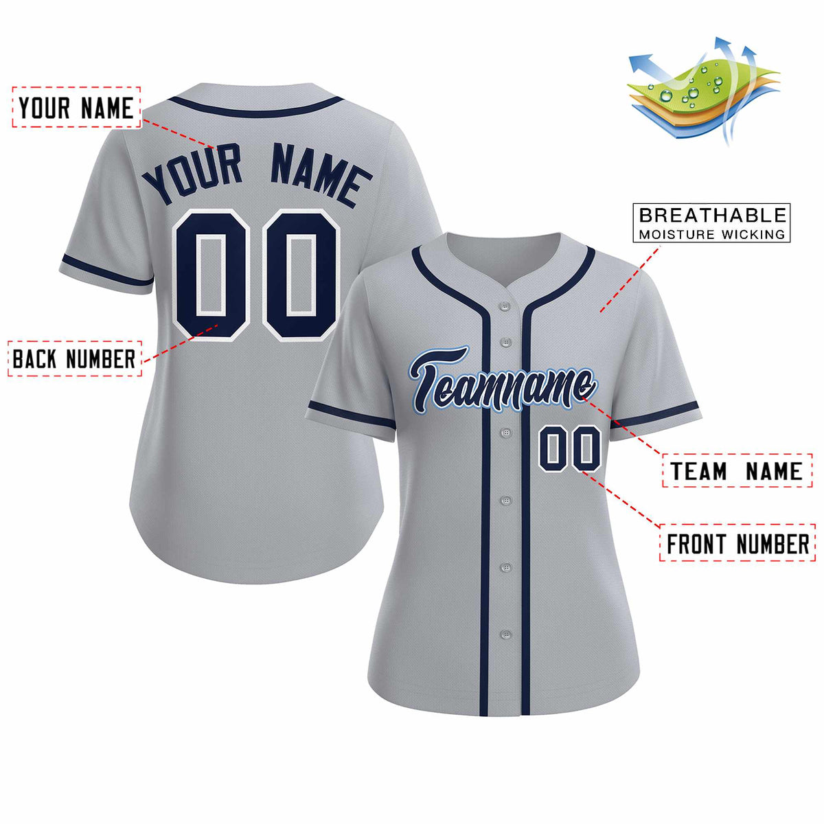Custom Gray Navy White Classic Style Baseball Jersey for Women Limited