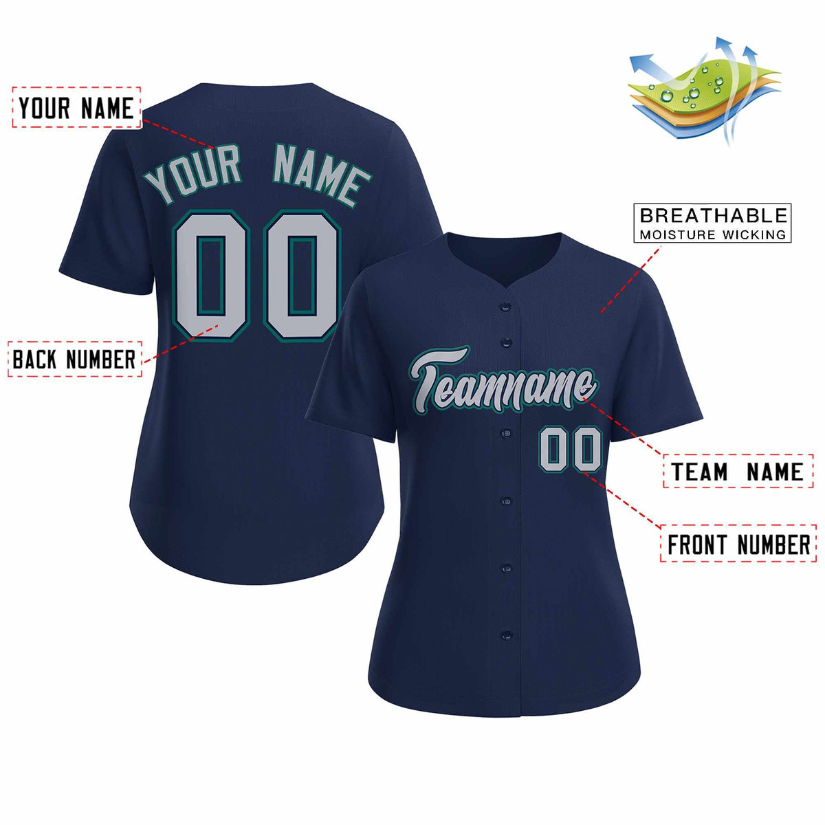 Custom Navy Gray Navy Classic Style Baseball Jersey for Women Limited