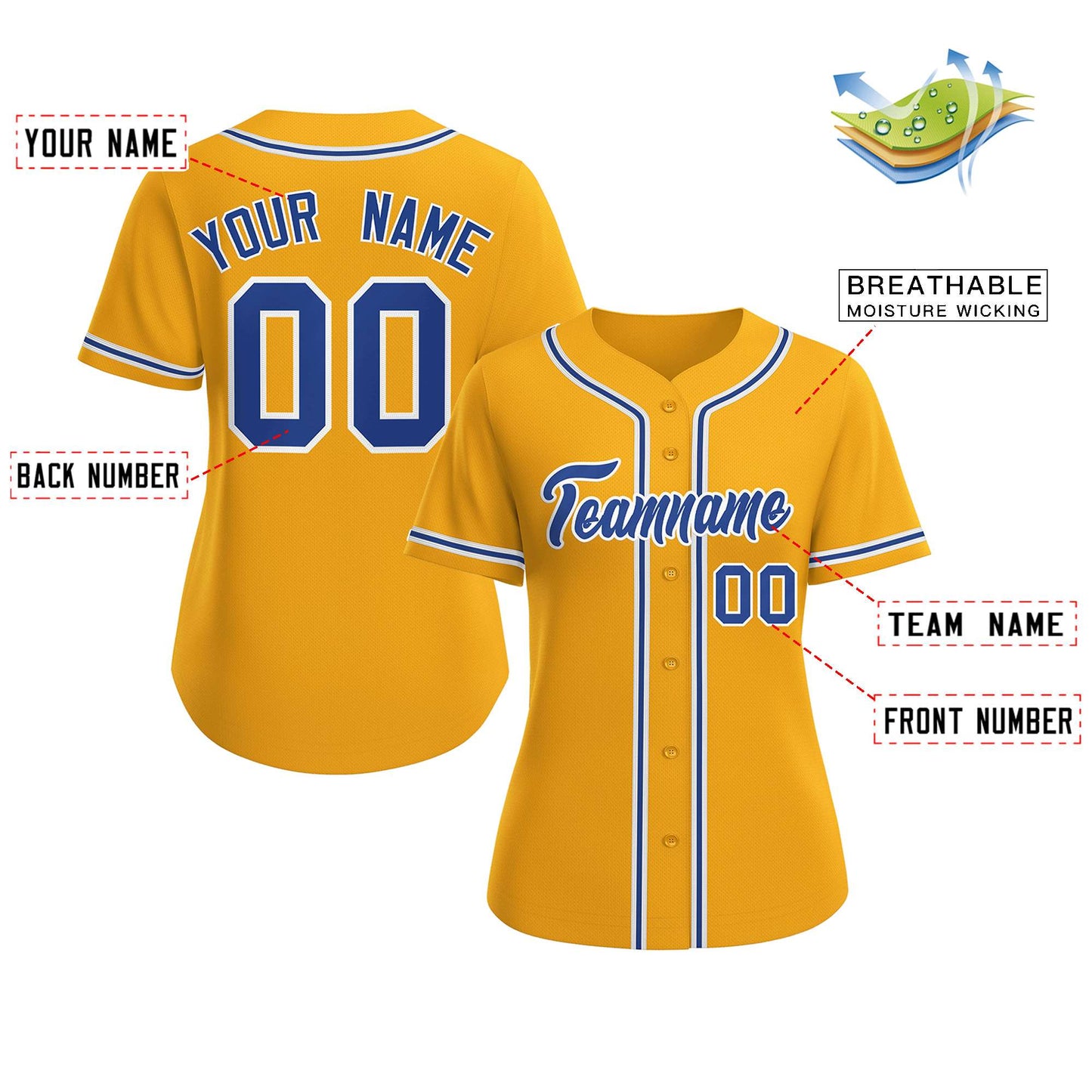 Custom Gold Royal-White Classic Style Baseball Jersey For Women Limited
