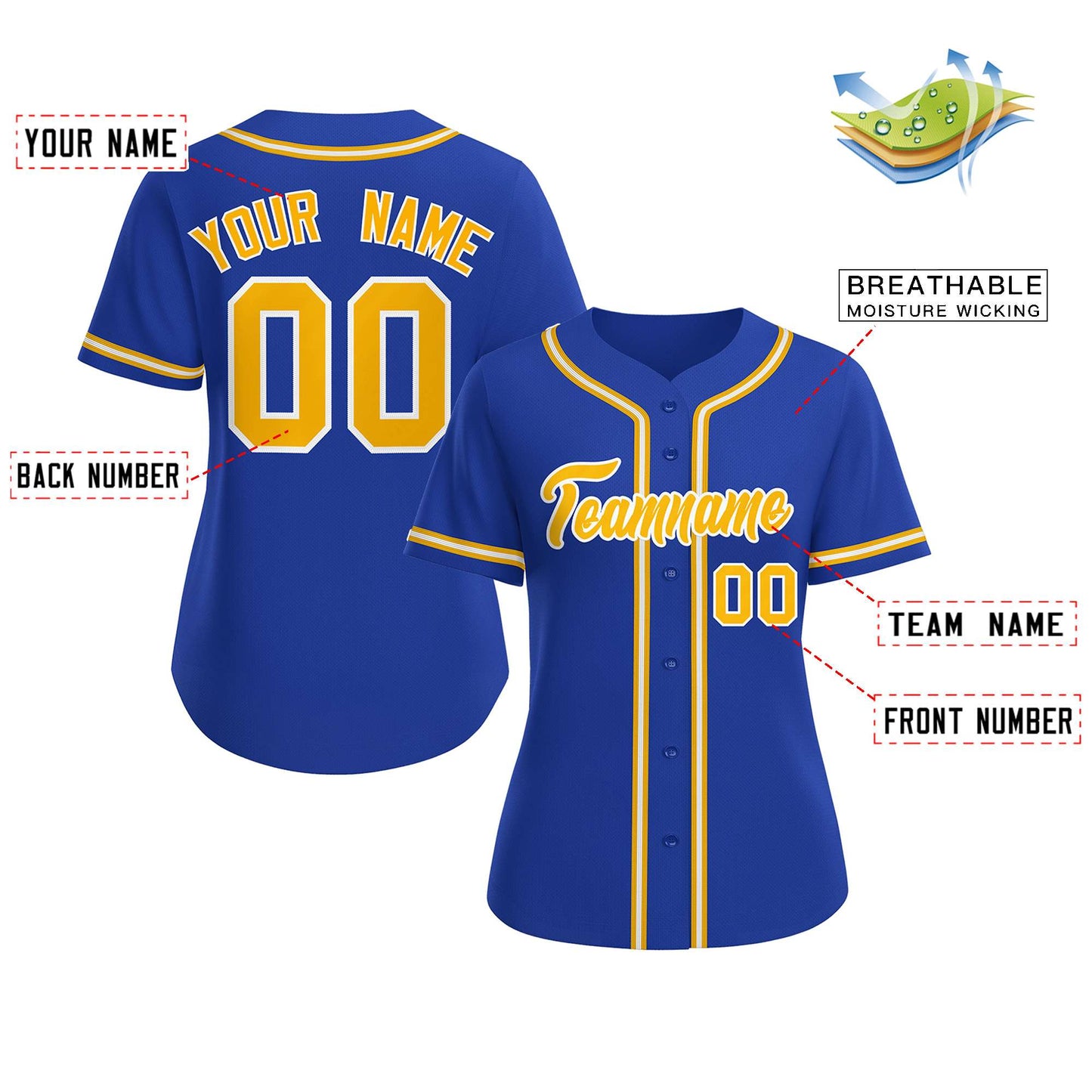 Custom Royal Gold-White Classic Style Baseball Jersey For Women Limited