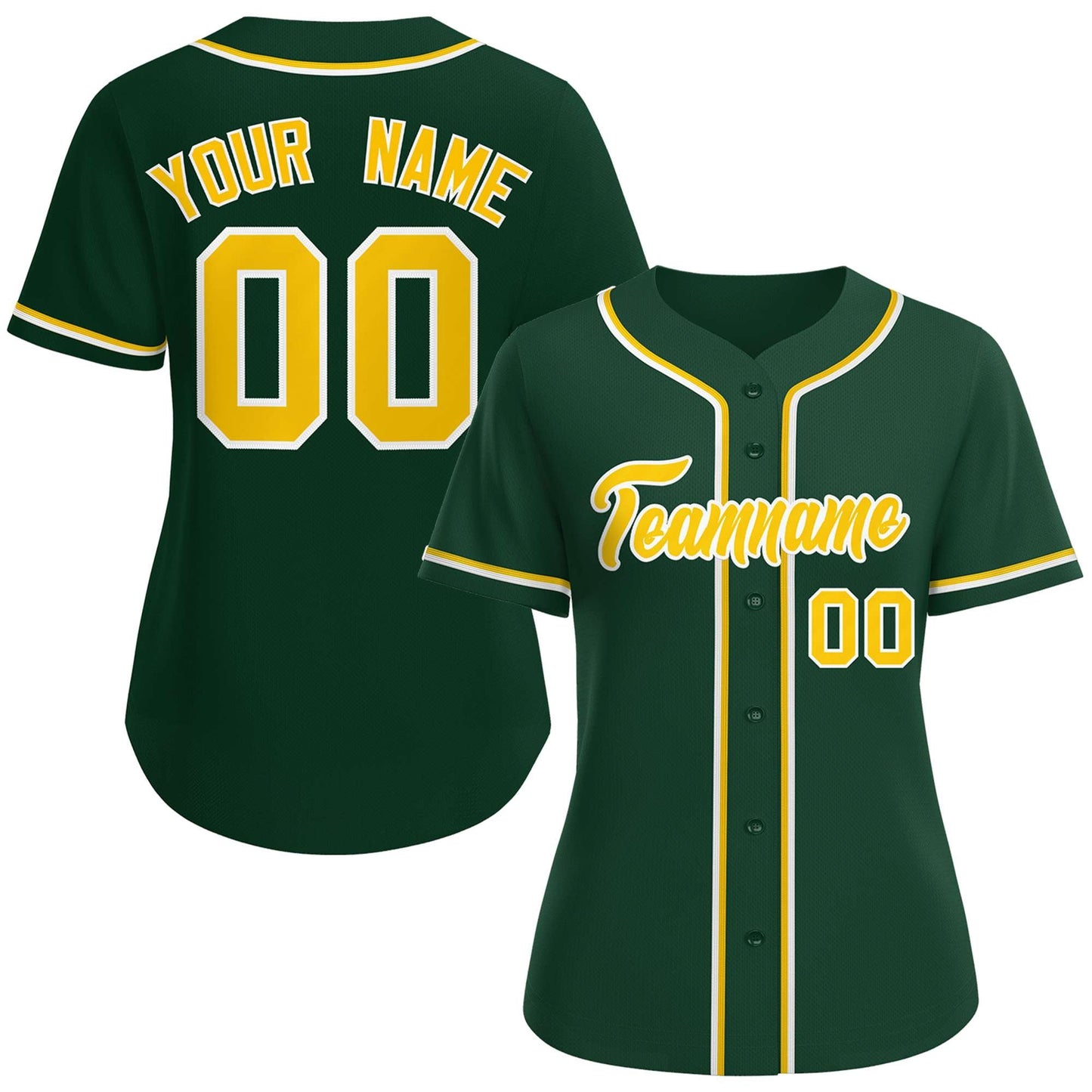 Custom Green Gold-White Classic Style Baseball Jersey For Women