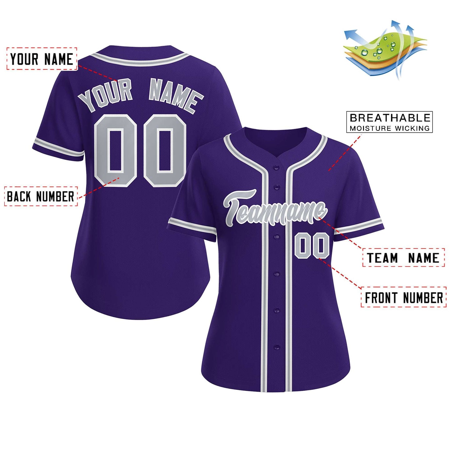 Custom Purple Gray-White Classic Style Baseball Jersey For Women Limited