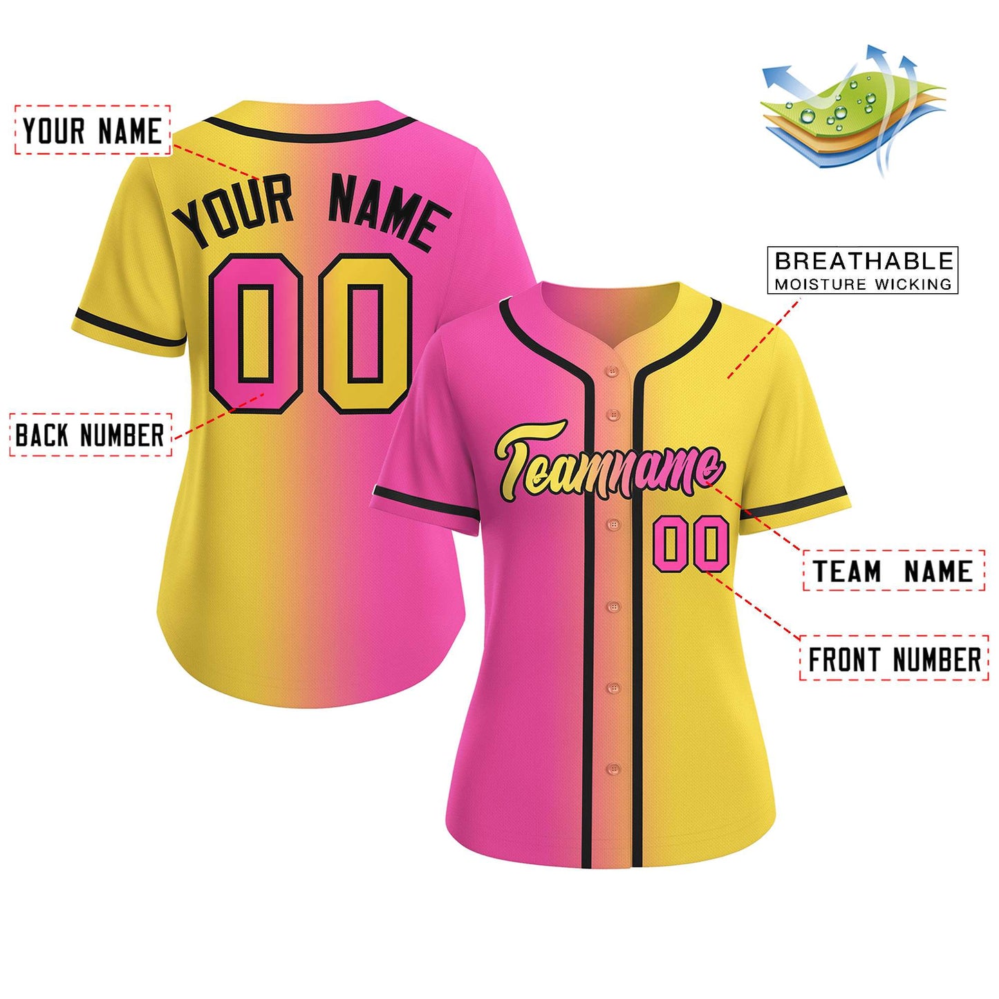 Custom Pink Gold-Black Gradient Fashion Baseball Jersey For Women Limited