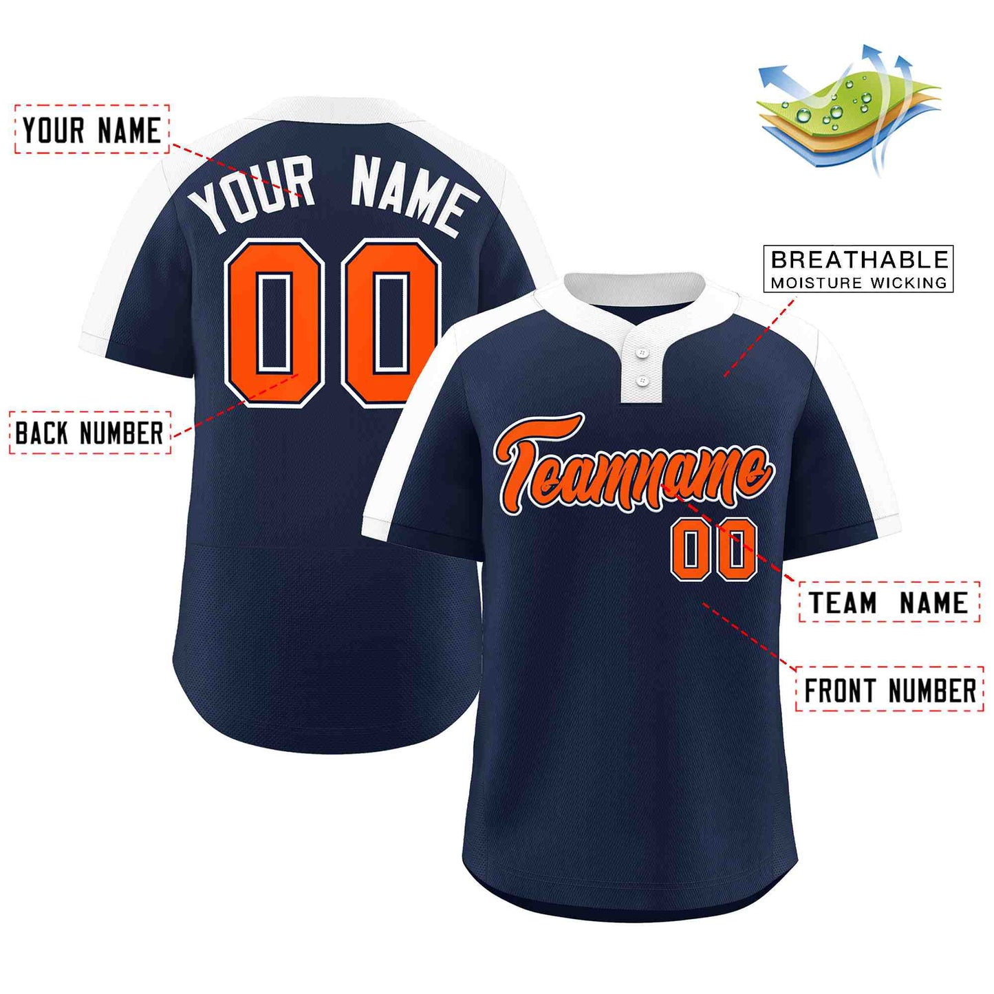 Custom Navy Orange-Navy Classic Style Authentic Two-Button Softball Jersey Limited