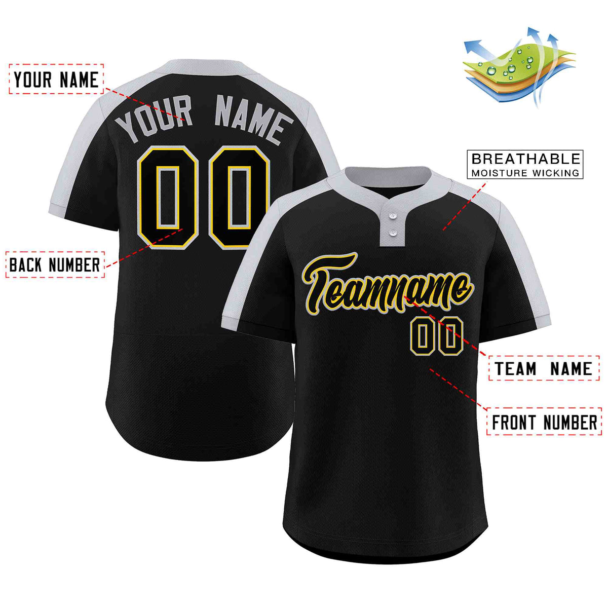 Custom Black Black-Gold Classic Style Authentic Two-Button Softball Jersey Limited