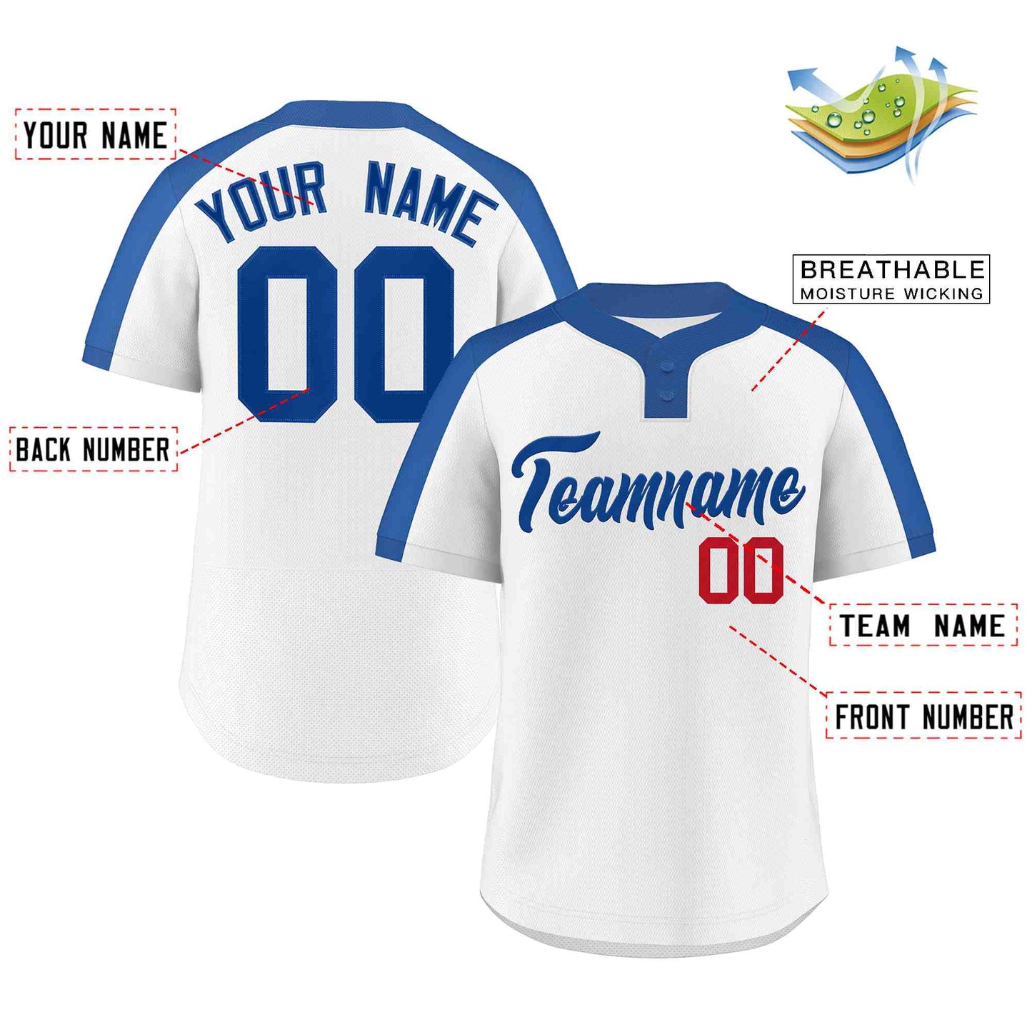 Custom White Royal Classic Style Authentic Two-Button Softball Jersey Limited