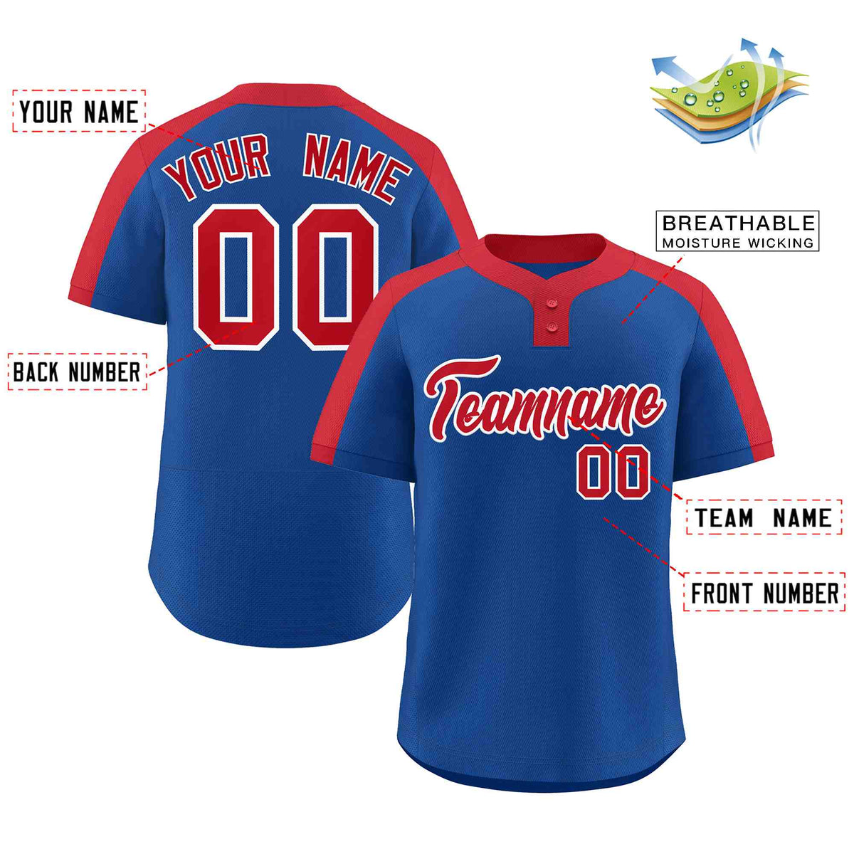 Custom Royal Red-White Classic Style Authentic Two-Button Softball Jersey Limited