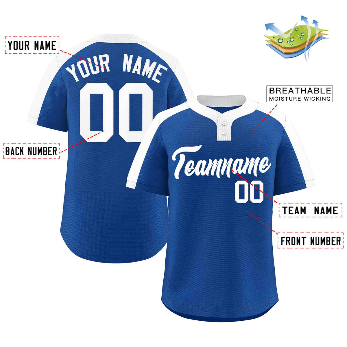 Custom Royal White Classic Style Authentic Two-Button Softball Jersey Limited