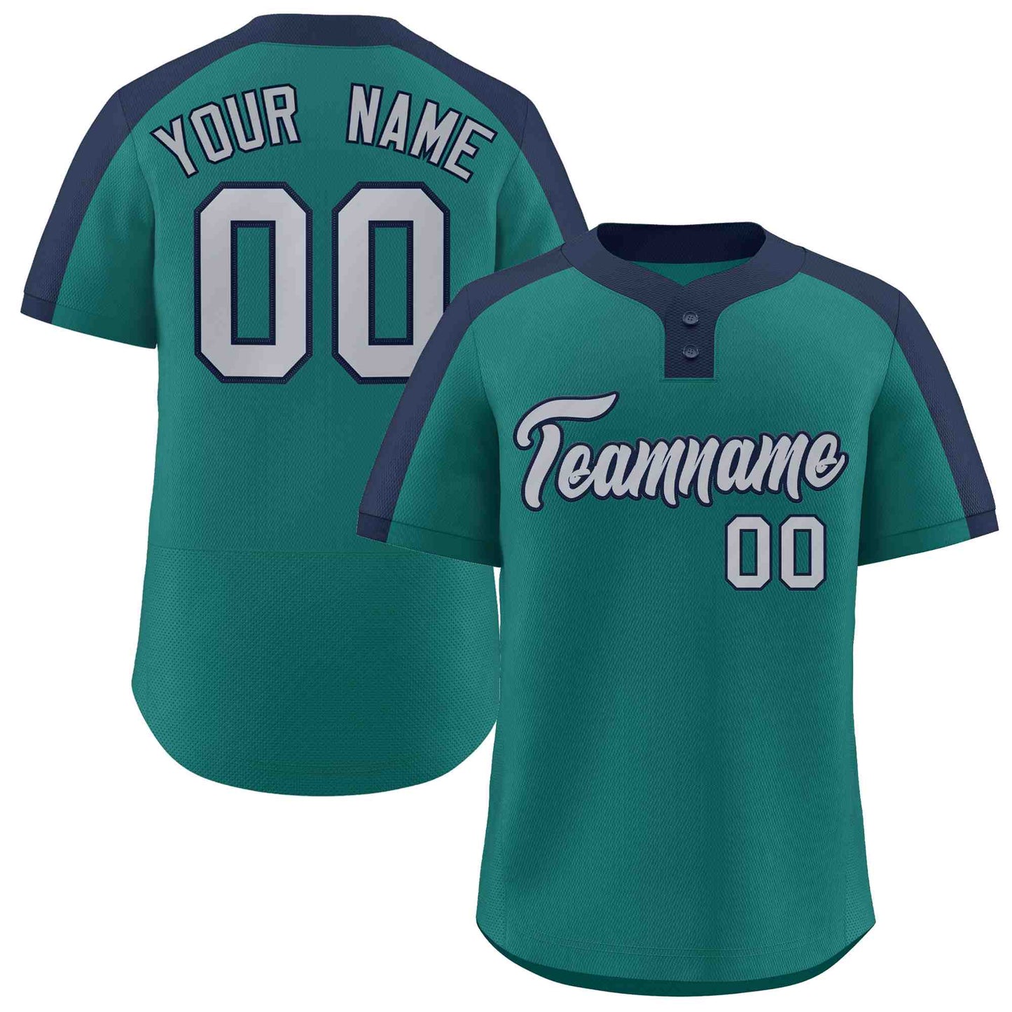 Custom Aqua Gray-Navy Classic Style Authentic Two-Button Softball Jersey