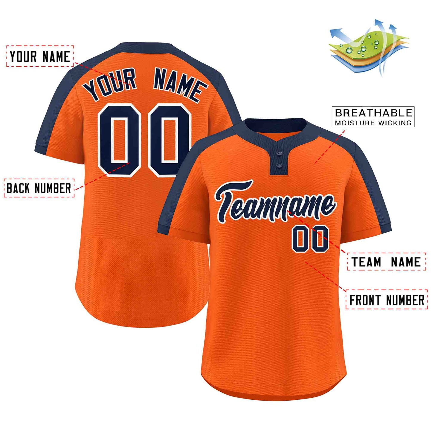 Custom Orange Navy-White Classic Style Authentic Two-Button Softball Jersey Limited