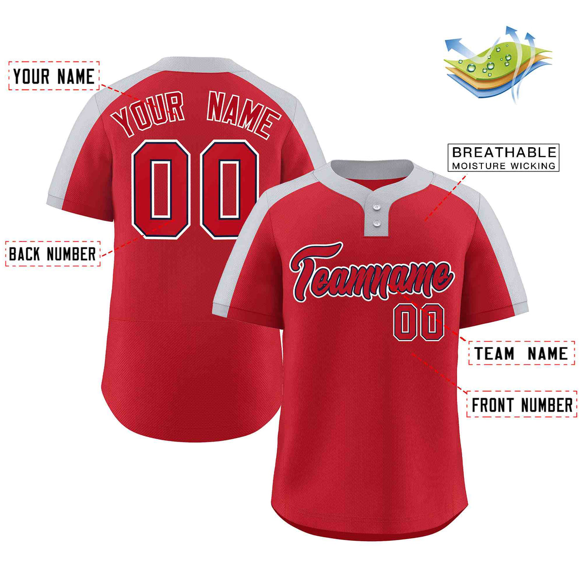 Custom Red Red-Navy Classic Style Authentic Two-Button Softball Jersey Limited
