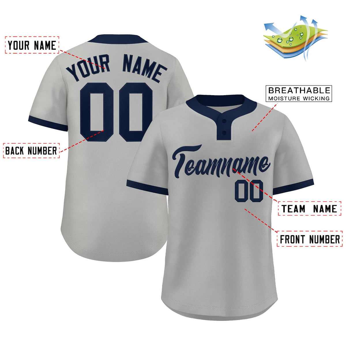 Custom Gray Navy Classic Style Authentic Two-Button Softball Jersey Limited