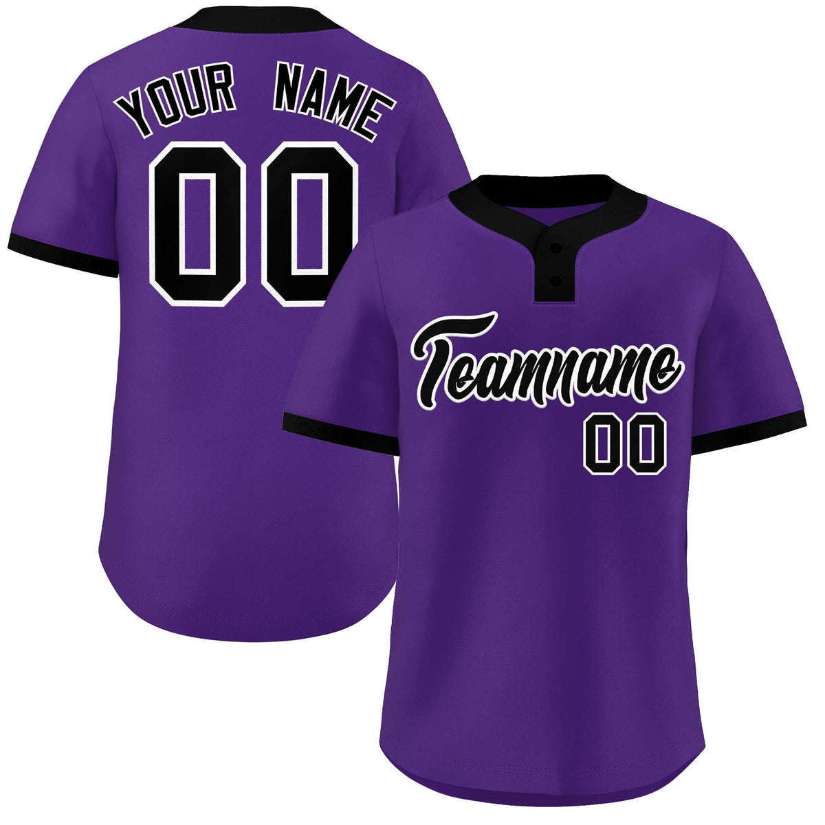 Custom Purple Black-White Classic Style Authentic Two-Button Softball Jersey