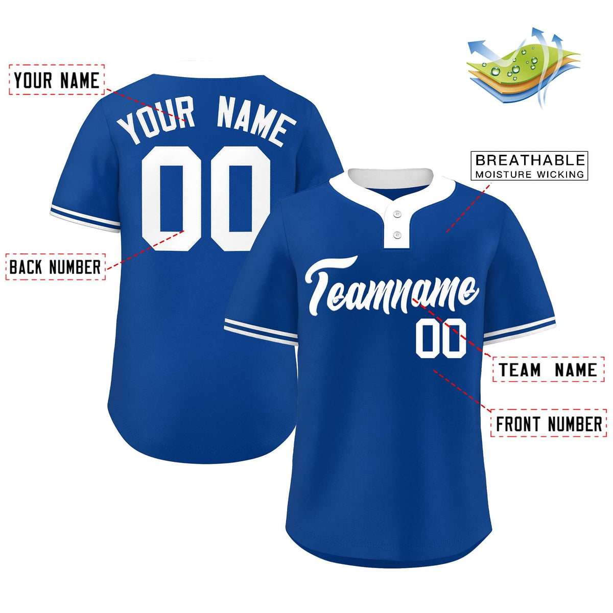 Custom Royal White Classic Style Authentic Two-Button Softball Jersey Limited