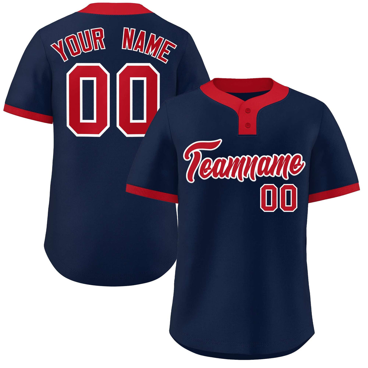 Custom Navy Red Classic Style Authentic Two-Button Softball Jersey