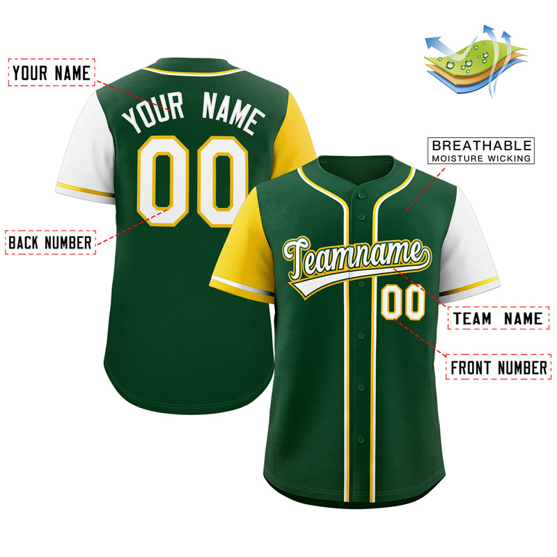 Custom Green White-Gold Raglan Sleeves Authentic Baseball Jersey Limited