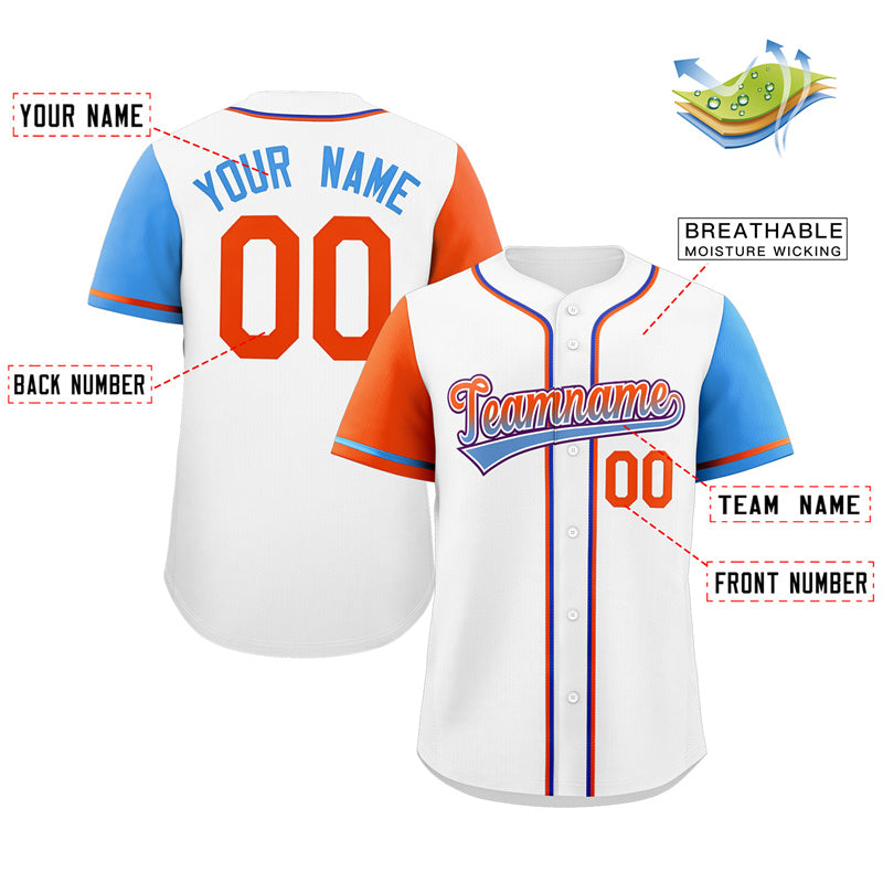 Custom White Orange-Purple Raglan Sleeves Authentic Baseball Jersey Limited