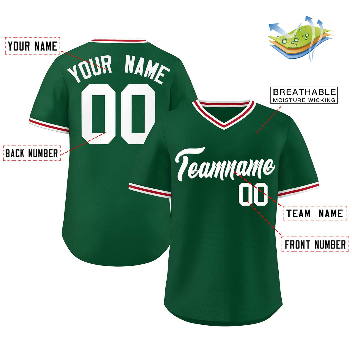 Custom Green Classic Style V-Neck Authentic Pullover Baseball Jersey Limited