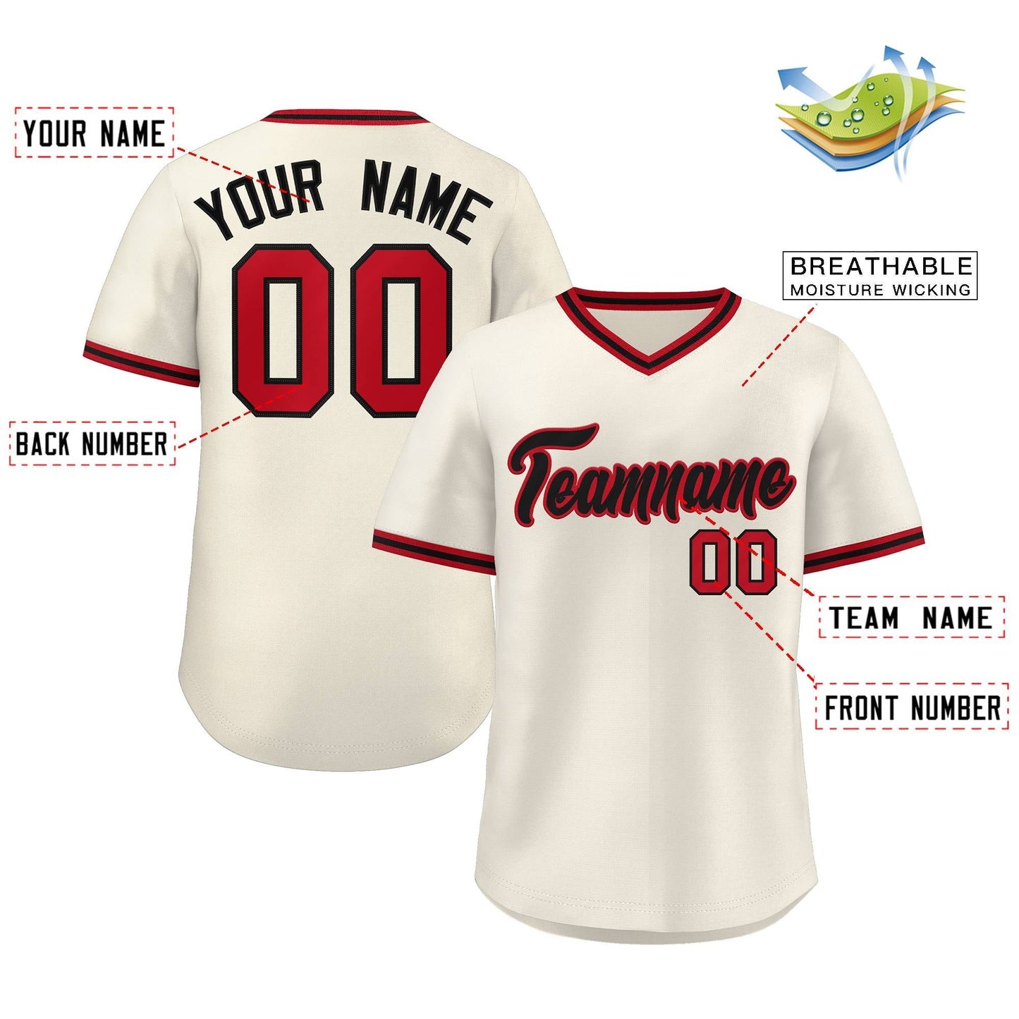 Custom Cream Red-Black Classic Style V-Neck Authentic Pullover Baseball Jersey Limited