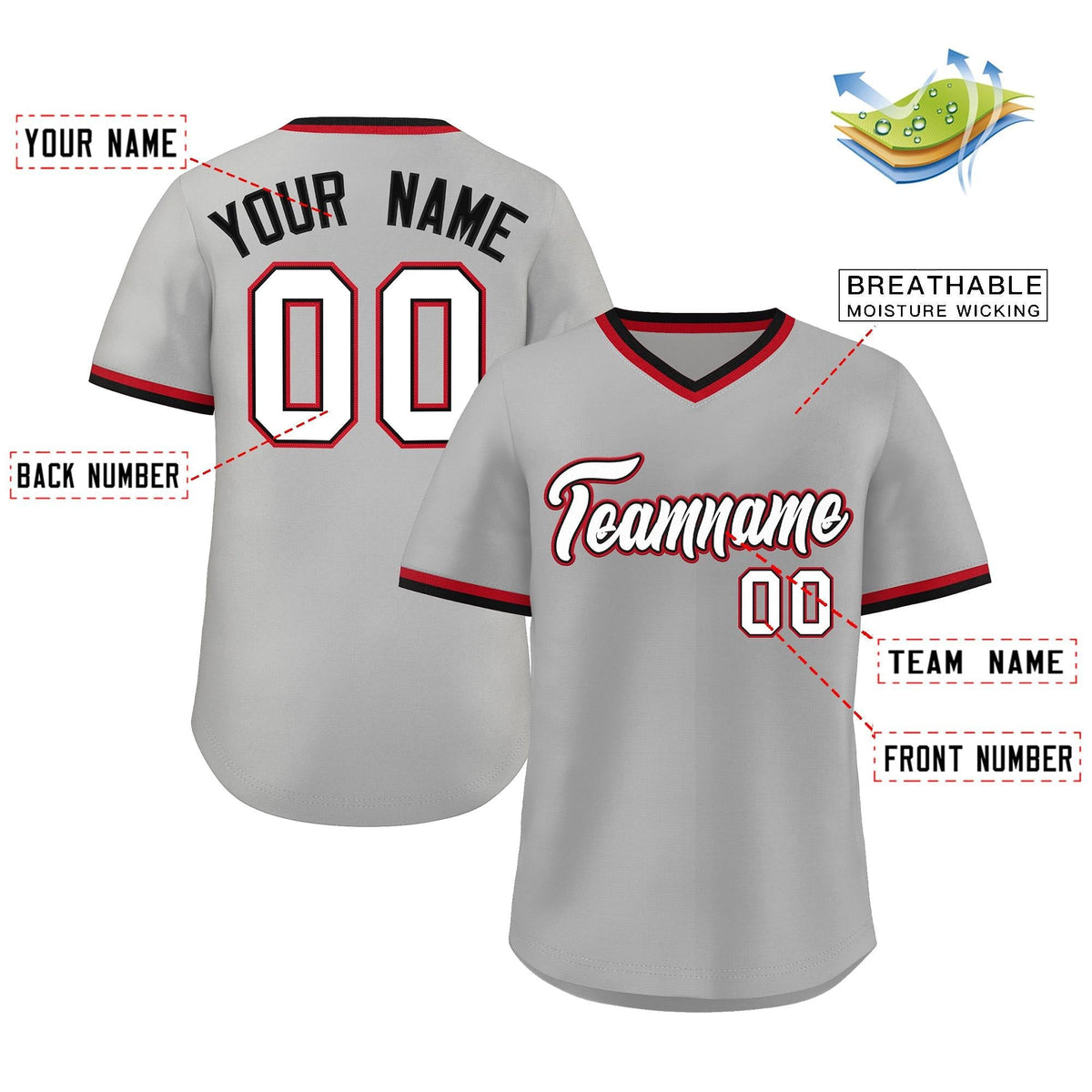 Custom Gray White-Black Classic Style V-Neck Authentic Pullover Baseball Jersey Limited